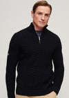 Superdry Jacob Henley Cable Knit Quarter Zip Jumper, Eclipse Navy