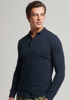 Superdry Long Sleeve Pique Polo Shirt, Eclipse Navy