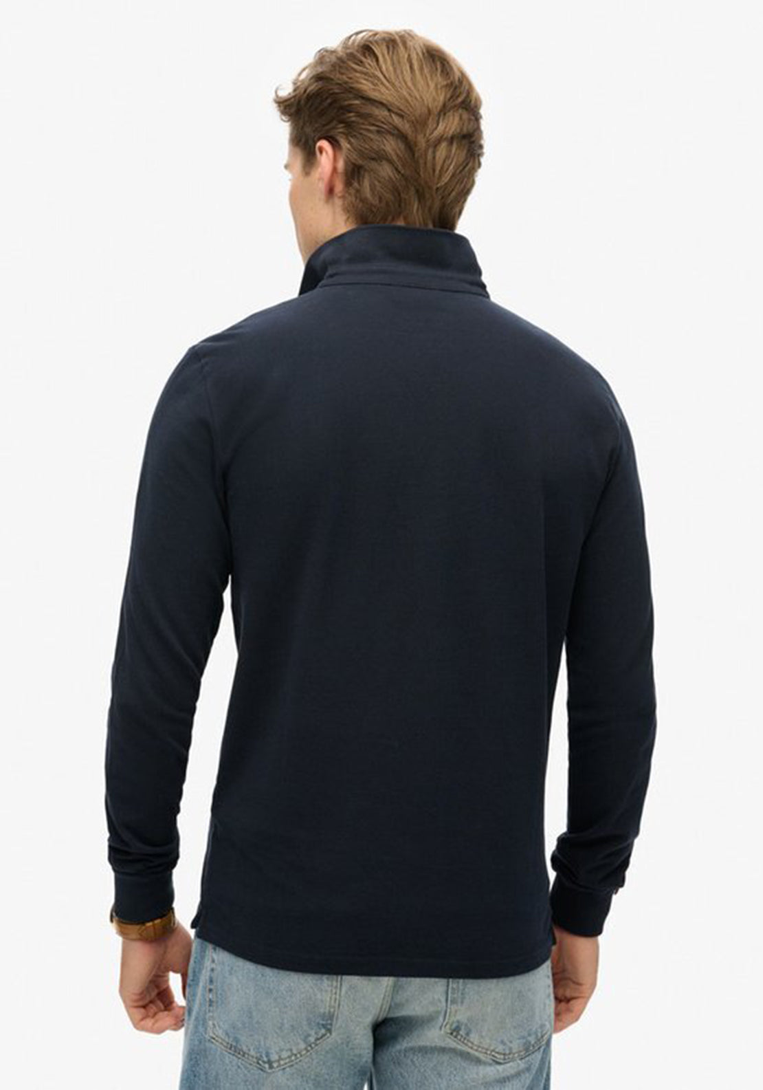 Superdry Long Sleeve Pique Polo Shirt, Eclipse Navy