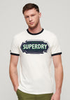 Superdry Ringer Workwear Graphic T-Shirt, Winter White & Eclipse Navy