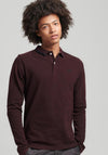 Superdry Vintage Tipped Long Sleeve Polo Shirt, Rich Deep Burgundy