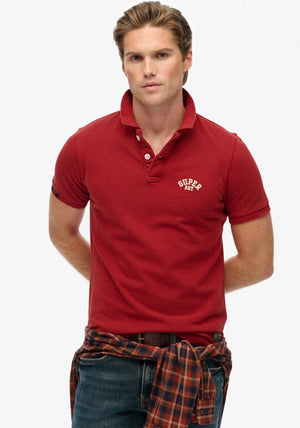 Superdry Vintage Athletic Embroidered Polo Shirt, Preppy Red