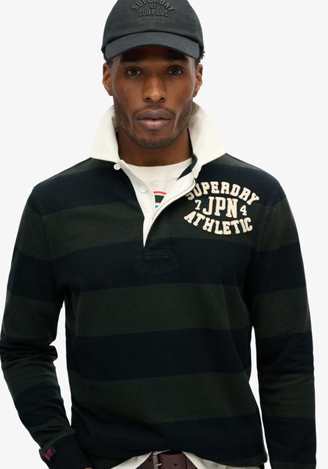 Superdry Vintage Athletic Rugby Polo Shirt, Dark Green & Black