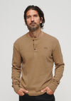 Superdry Vintage Henley Logo Embroidered Long Sleeve T-Shirt, Buck Tan Marl
