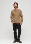Superdry Vintage Henley Logo Embroidered Long Sleeve T-Shirt, Buck Tan Marl