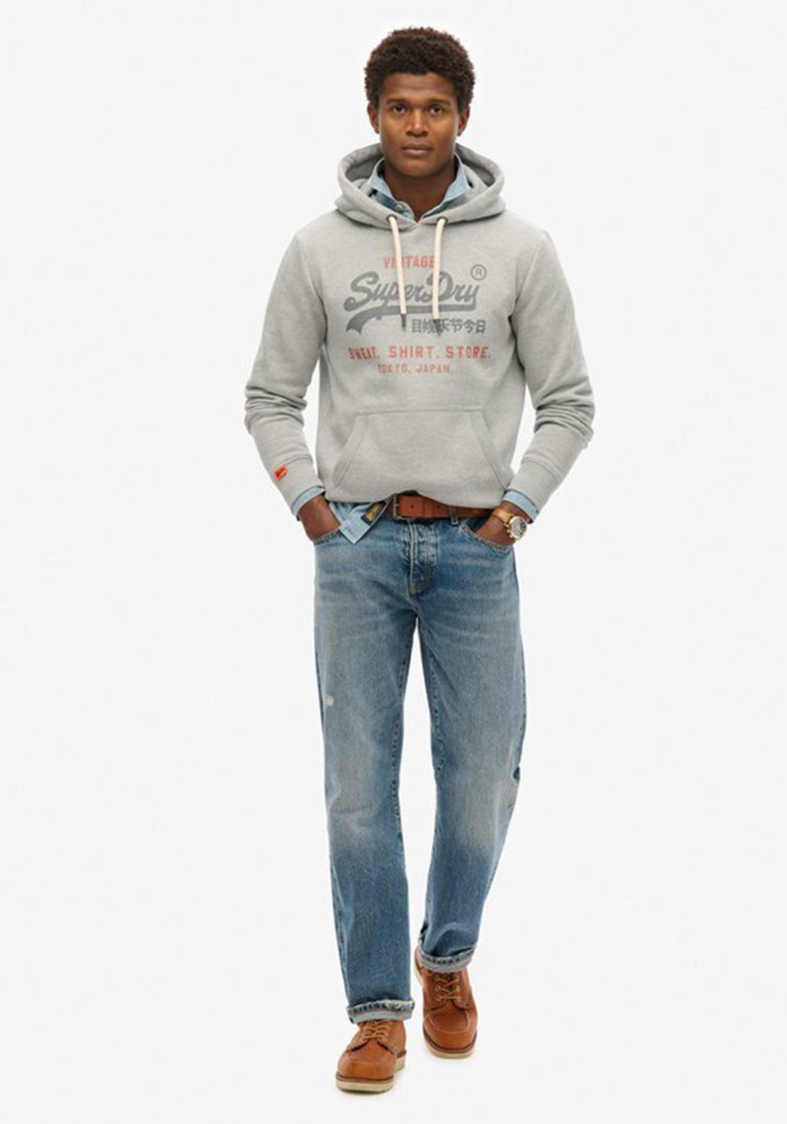 Superdry Vintage Logo Heritage Relaxed Hoodie, College Grey Marl