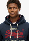 Superdry Vintage Logo Heritage Relaxed Hoodie, Trench Navy Marl