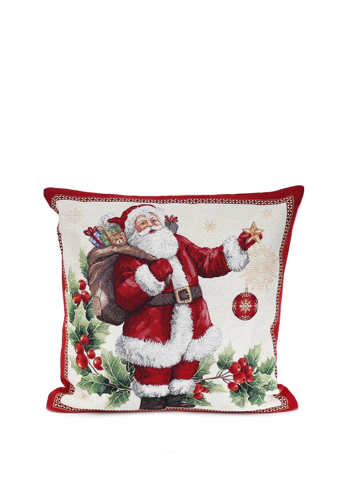 Peggy Wilkins Santas Star Cushion 45x45cm, Red Multi - McElhinneys