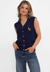Kate & Pippa Button Up Vest Top, Navy
