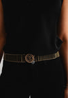 Serafina Collection Elastic Gold Trim One Size Belt, Khaki