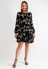 Serafina Collection Floral Embroidered Smock Dress, Black