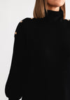 Serafina Collection Gold Bee Button Jumper Dress, Black