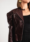 Serafina Collection Faux Leather Size 8 to 10 Biker Jacket, Burgundy