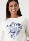 Monari Rhinestone Print ¾ Sleeve Top, Off-White