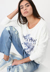 Monari Rhinestone Print ¾ Sleeve Top, Off-White