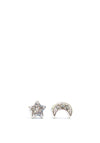 Ear Sense Kids Moon and Star Diamante Stud Earrings, Silver
