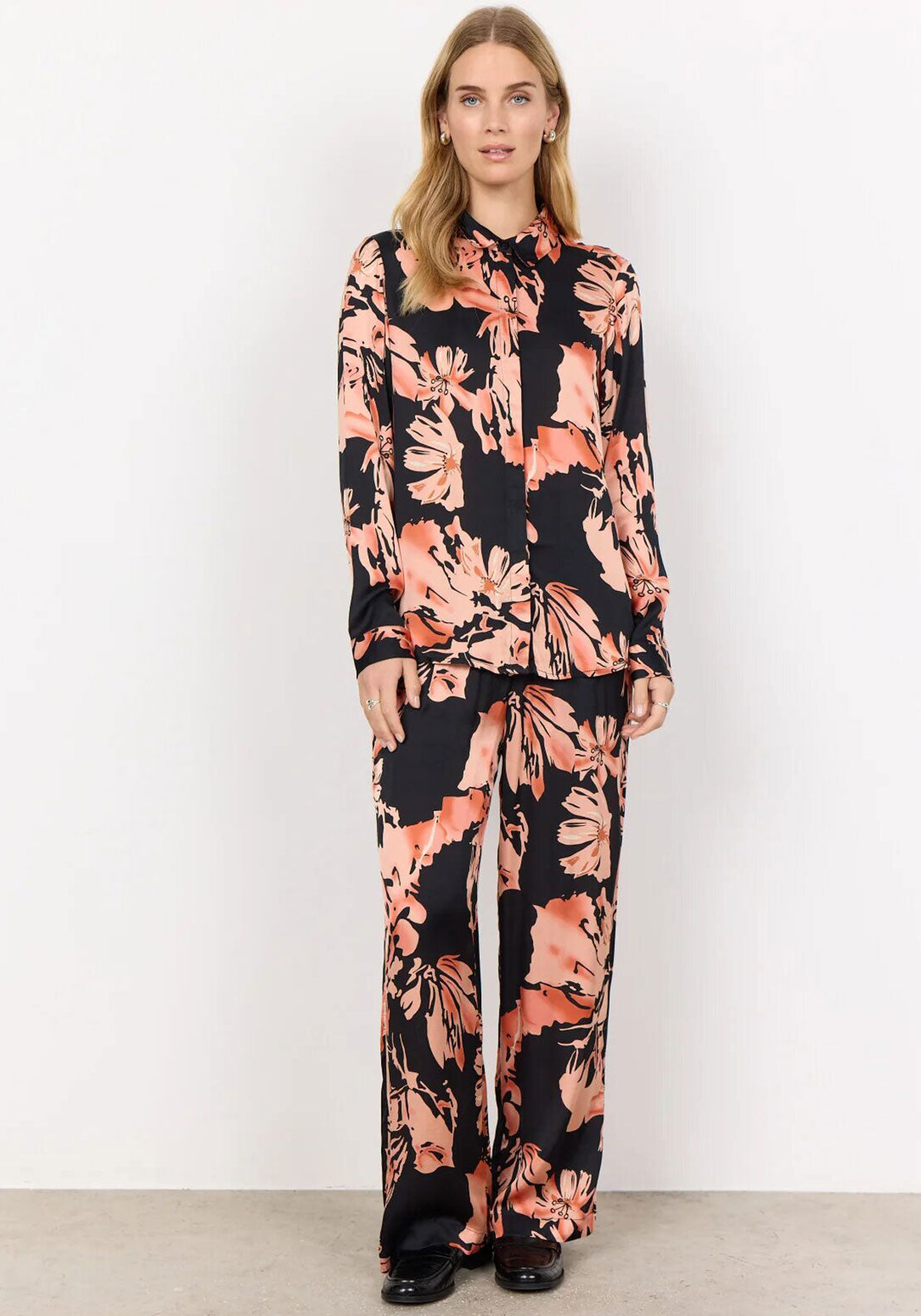 Soyaconcept Peach Floral Satin Shirt, Coral