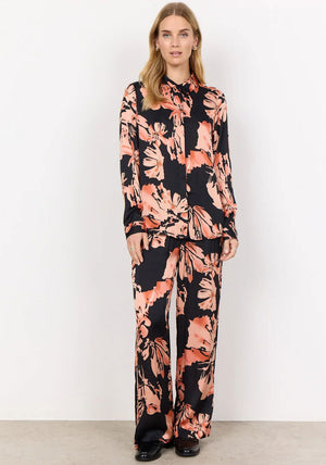 Soyaconcept Peach Floral Satin Shirt, Coral