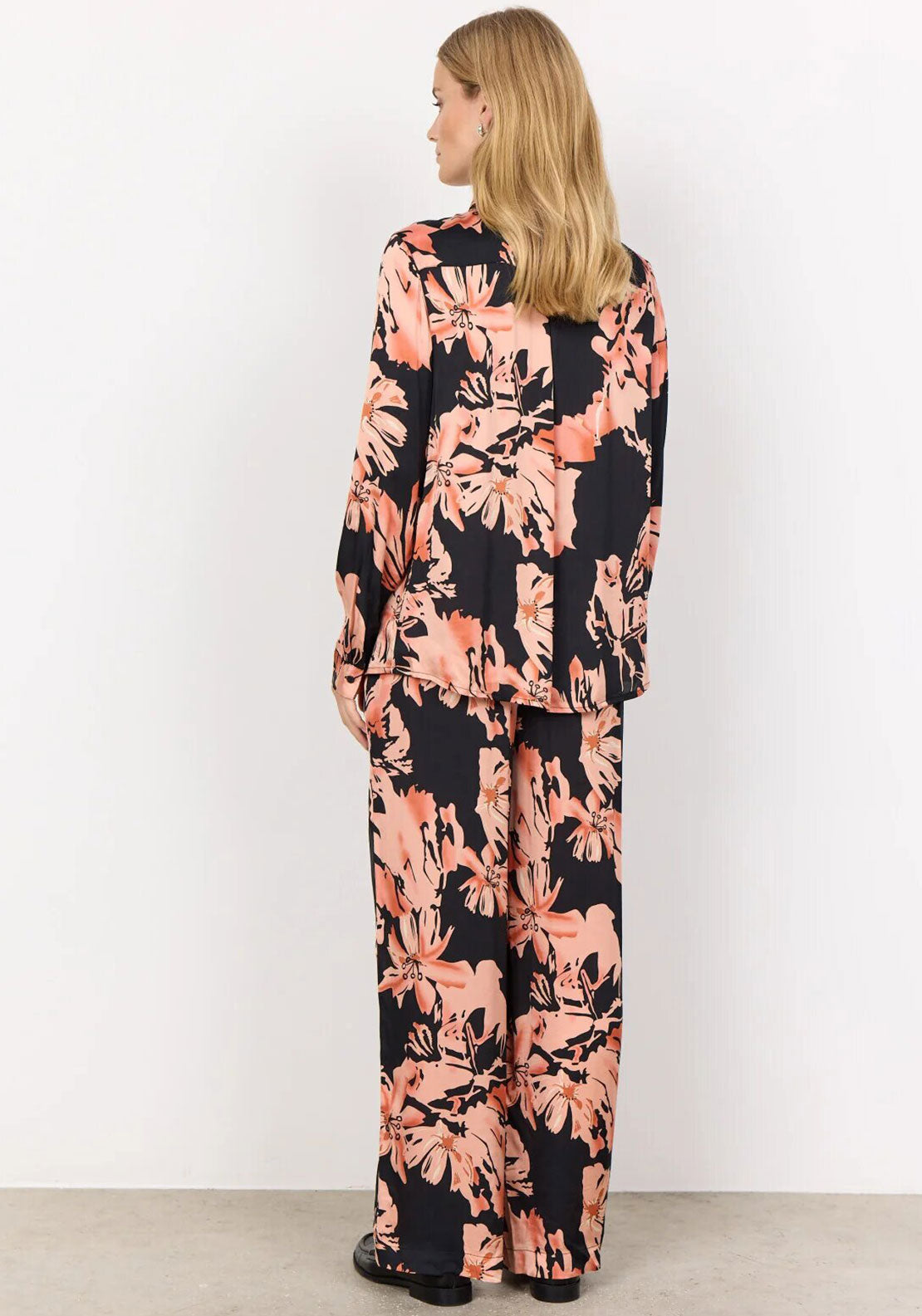 Soyaconcept Peach Floral Satin Shirt, Coral