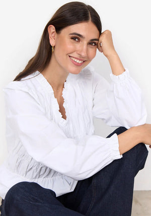 Soyaconcept Nettu Shirred Frill Neck Blouse, White