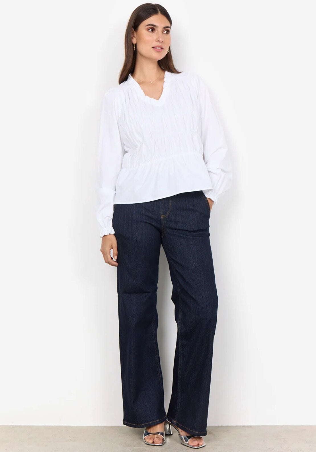 Soyaconcept Nettu Shirred Frill Neck Blouse, White