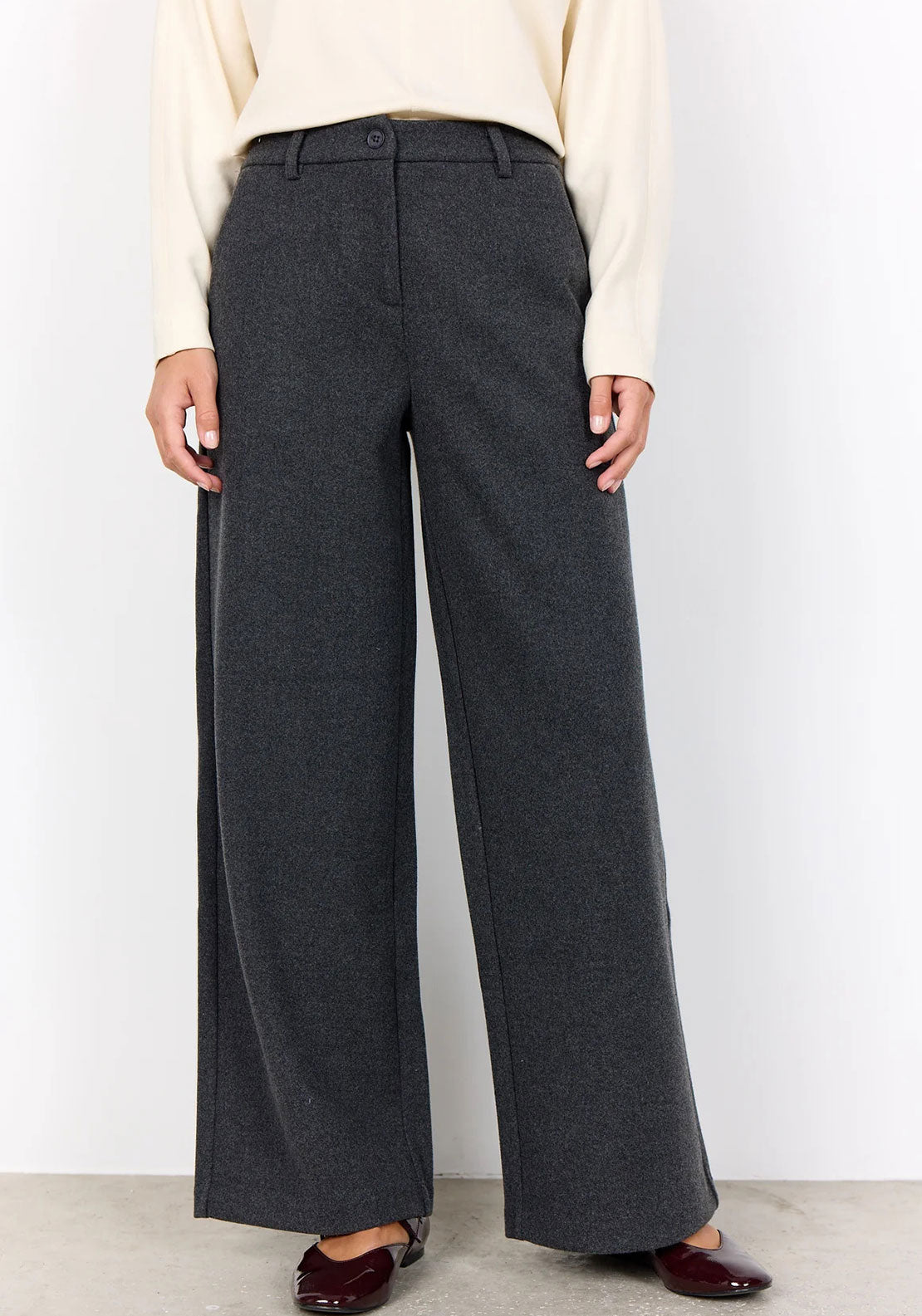Soyaconcept Vagna Wool Blend Wide Leg Trousers, Grey