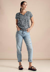 Street One Leaf Print Short Sleeve Top, Cool Vintage Green