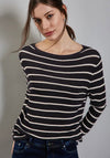 Street One Knit Stripe Long Sleeve Top, Deep Navy