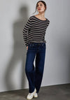 Street One Knit Stripe Long Sleeve Top, Deep Navy