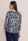 Street One Floral Print Tie Sleeve Top, Navy