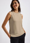 Street One Ribbed knit Chiffon Trim Top, Beige