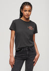 Superdry Womens Tattoo Rhinestone Fitted T-Shirt, Charcoal