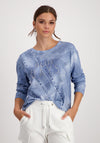 Monari Rhinestone Denim Print Sweatshirt, Blue