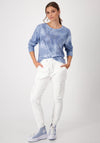 Monari Rhinestone Denim Print Sweatshirt, Blue