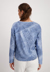 Monari Rhinestone Denim Print Sweatshirt, Blue