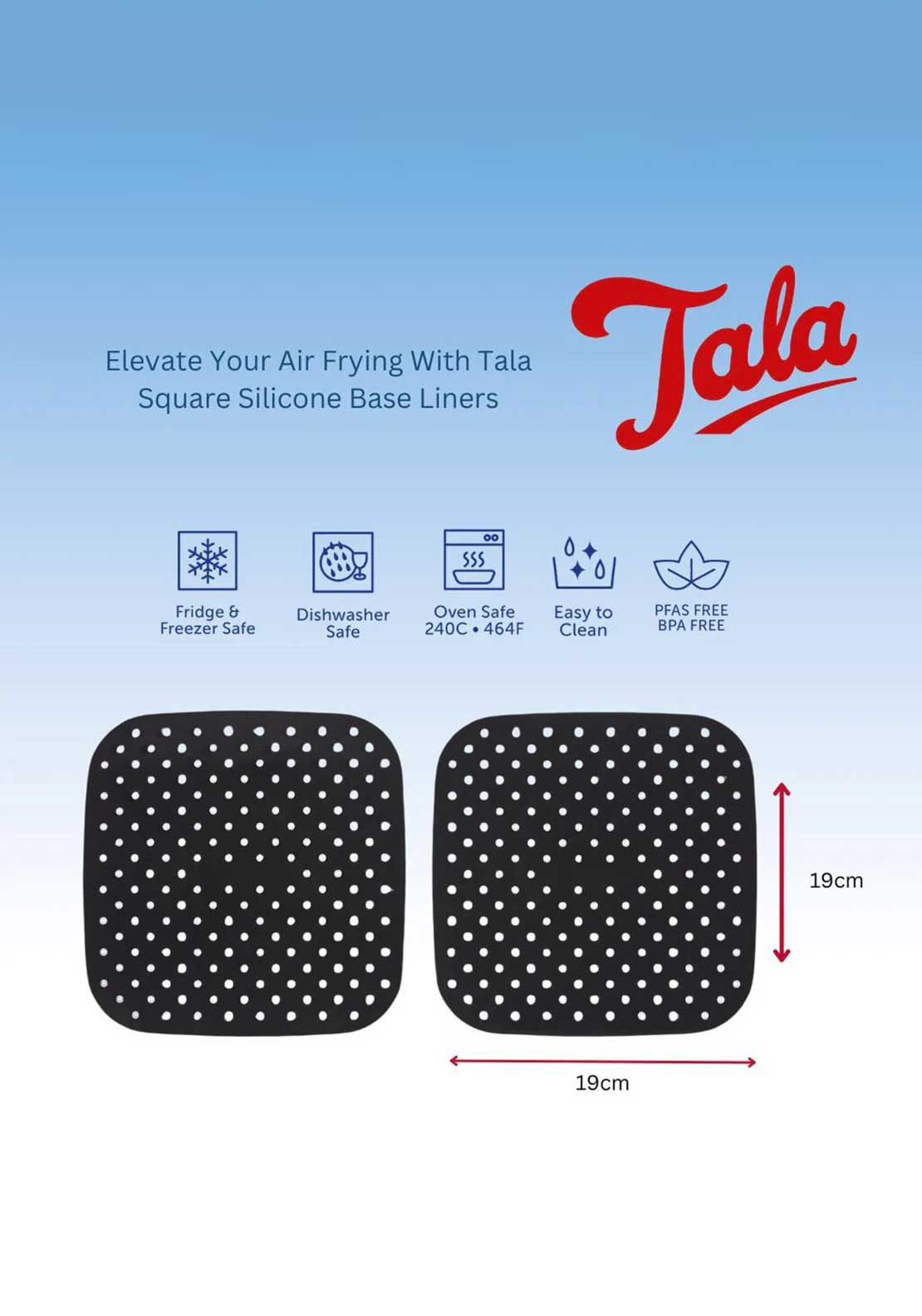 Tala 2 Air Fryer Base Silicone Liners, 19x19cm