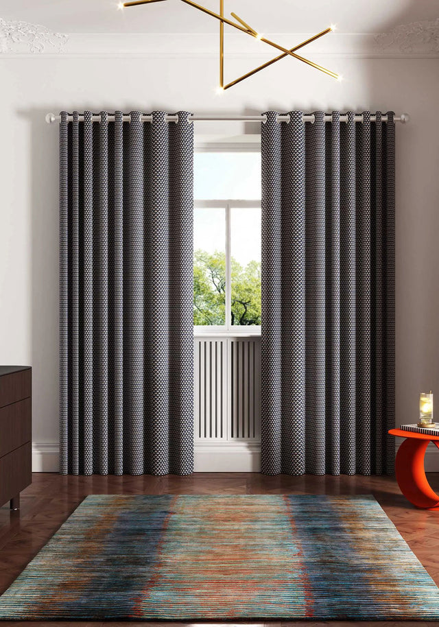 PALM GEO  LINED CURTAINS 90 X 90 NAVY
