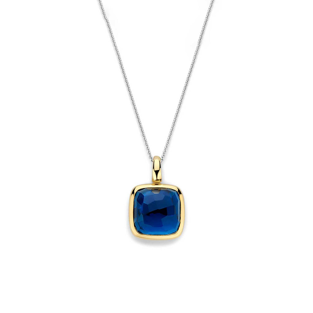 Ti Sento Cushion Cut Blue Stone Pendant Necklace, Silver