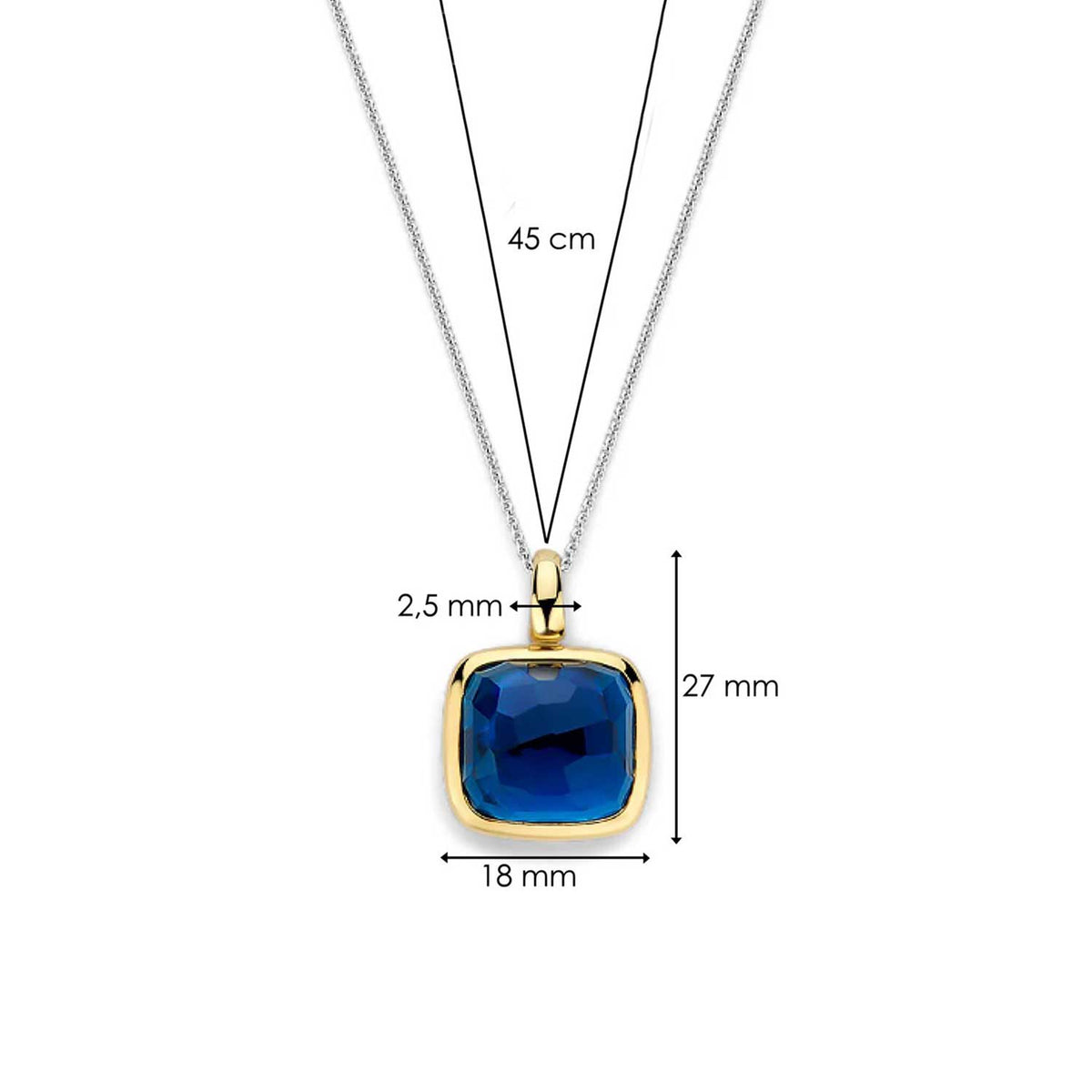 Ti Sento Cushion Cut Blue Stone Pendant Necklace, Silver