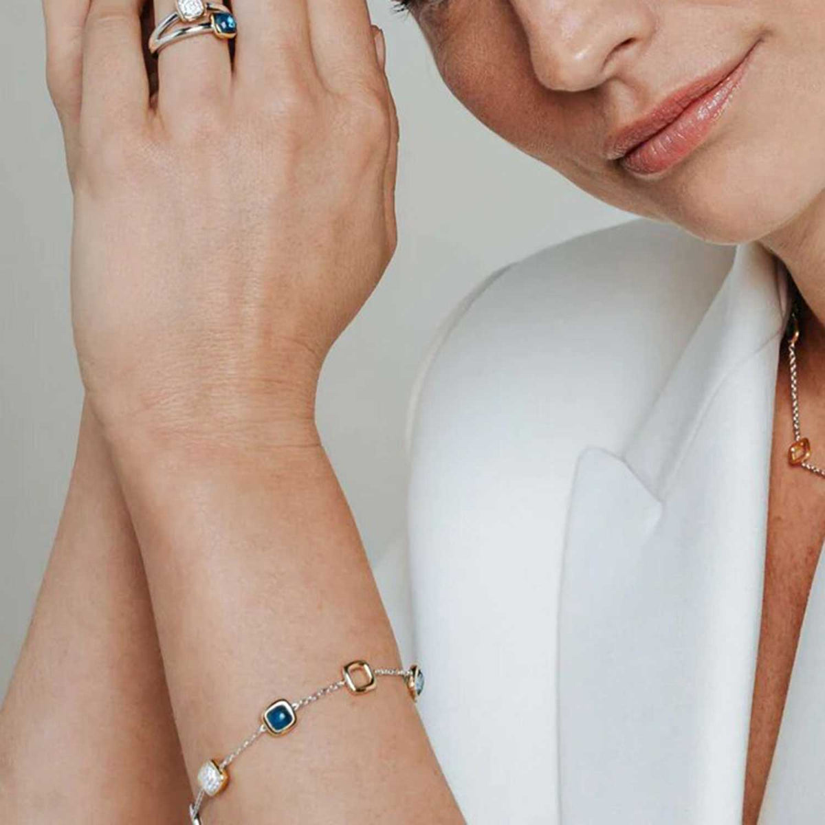 Ti Sento Cushion Cut Multi Stone Bracelet, Silver Multi