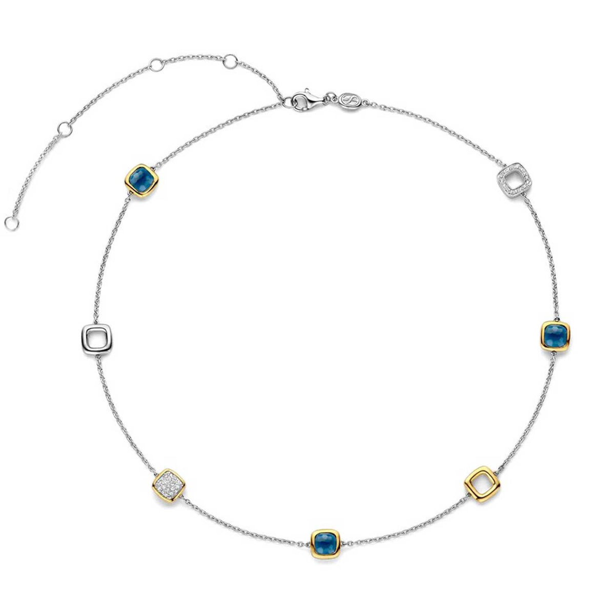 Ti Sento Cushion Cut Multi Stone Necklace, Silver & Gold