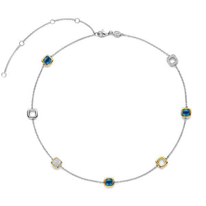 Ti Sento Cushion Cut Multi Stone Necklace, Silver & Gold