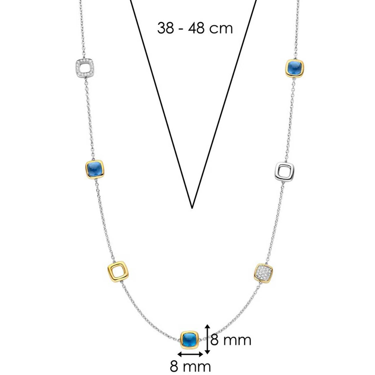 Ti Sento Cushion Cut Multi Stone Necklace, Silver & Gold