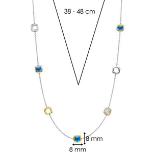 Ti Sento Cushion Cut Multi Stone Necklace, Silver & Gold