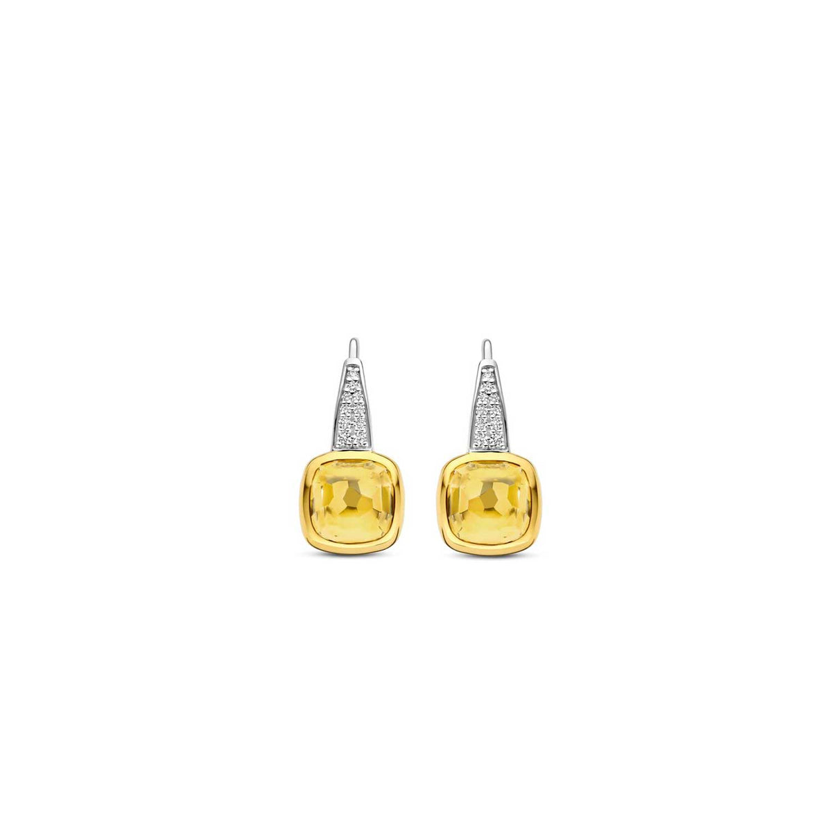 Ti Sento Cushion Cut Yellow Stone CZ Drop Earrings, Silver