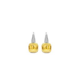 Ti Sento Cushion Cut Yellow Stone CZ Drop Earrings, Silver