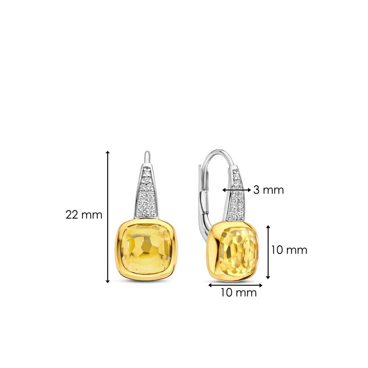 Ti Sento Cushion Cut Yellow Stone CZ Drop Earrings, Silver