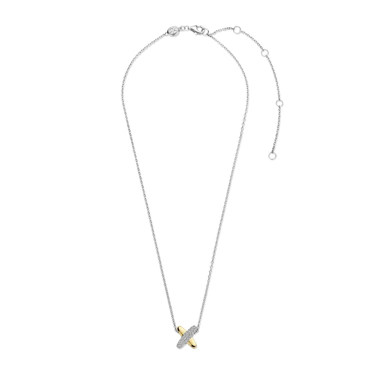 Ti Sento CZ Cross Necklace, Silver & Gold