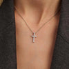 Ti Sento CZ Cross Pendant Necklace, Silver