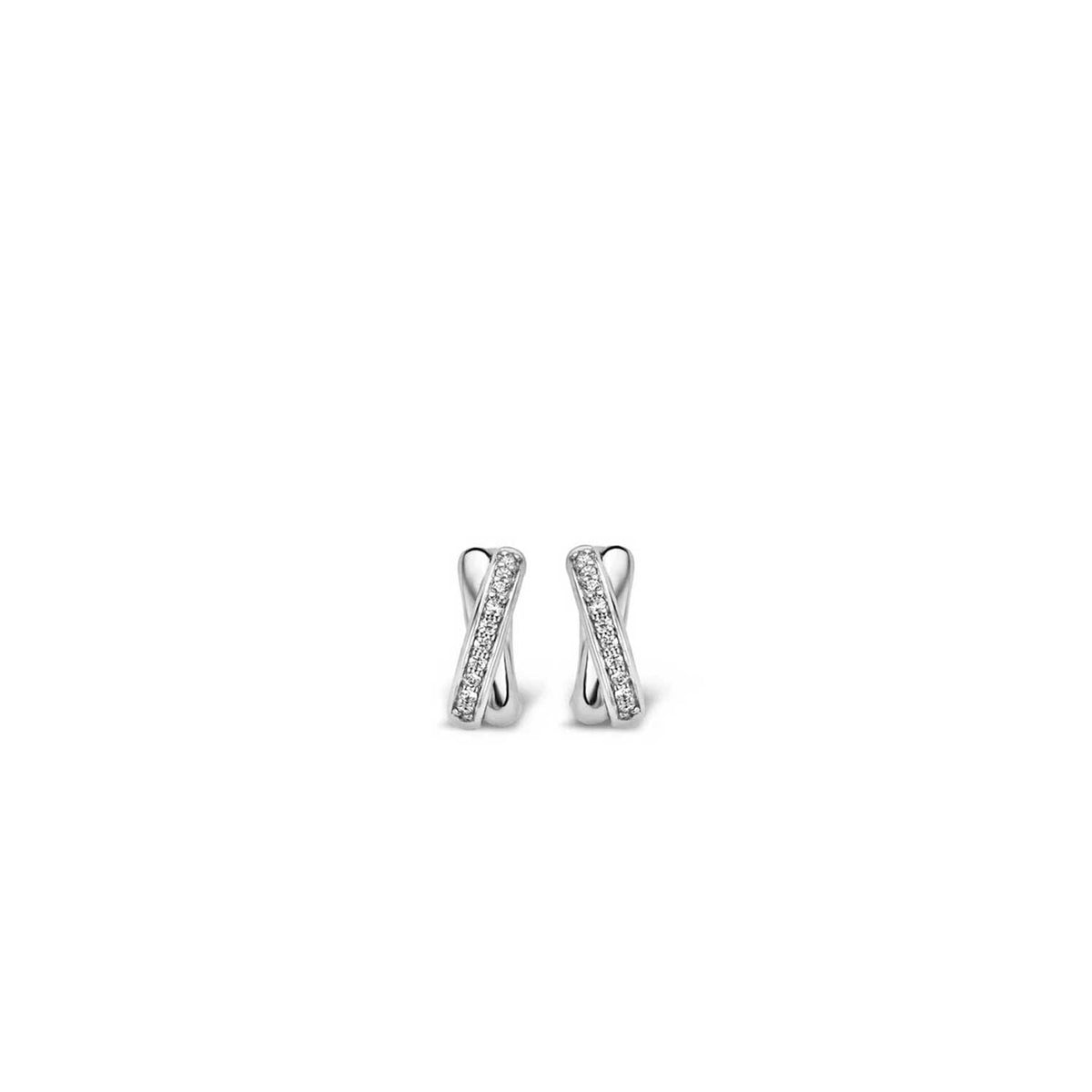 Ti Sento CZ Crossed Huggie Hoops, Silver